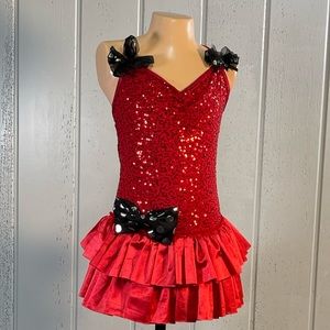 **Weissman Girl’s Reds Sequin Dance Costume Dress Sz LC